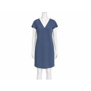 Milly‎ Dress Women 10 Blue V-Neck Shift Short Sleeve Crepe Career Cocktail Chic